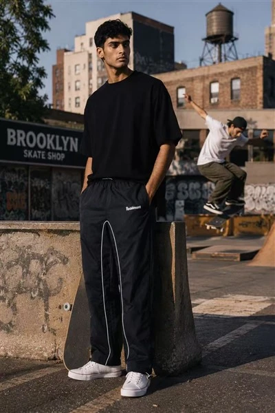 Reflective Piping Nylon Wide Leg Track Pants price